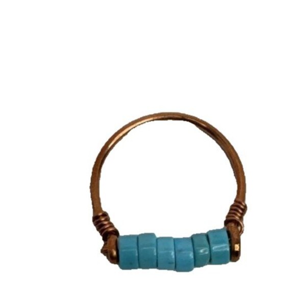 Copper And  Turquoise Line Ring Handcrafted Made In USA Size 8 Minimalist - Picture 2 of 6